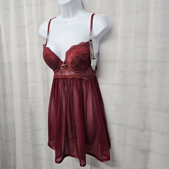 Daisy Fuentes Babydoll Y2K Tank Burgundy Goth Whimsigoth Fairy Mesh M NWT - Picture 4 of 11
